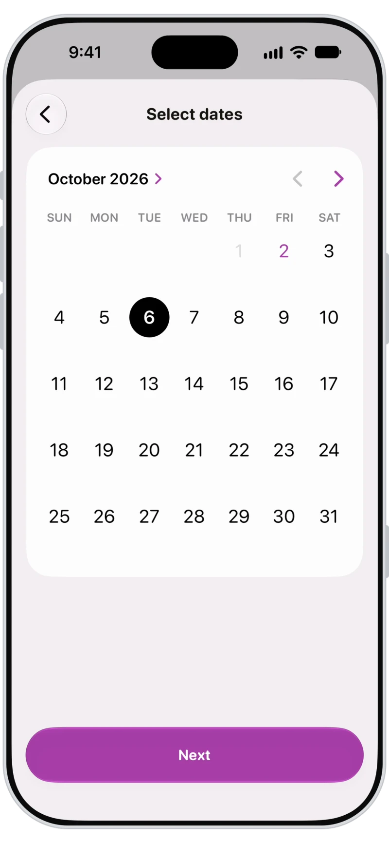Booking a walk in the Walkies Journal app by choosing a date and time